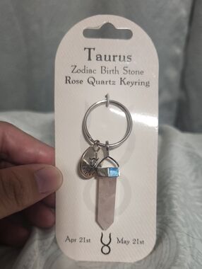 British Fossils Taurus Zodiac Birth Stone Keyring Rose Quartz Bull Trustworthy